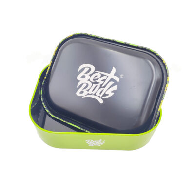 Rolling Tray con contenitore in alluminio resistente con design Best Buds Lemon Haze e vassoio di dimensioni ridotte. Organizza il tuo rolling con stile!