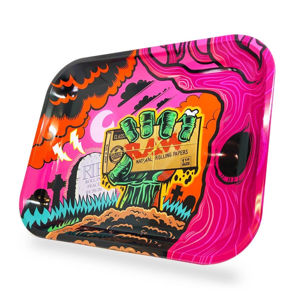 RAW Zombie Large Metal Rolling, vassoio per rollare , con design originale con immagine zombie. Prodotto RAW apprezzato per resistenza e design